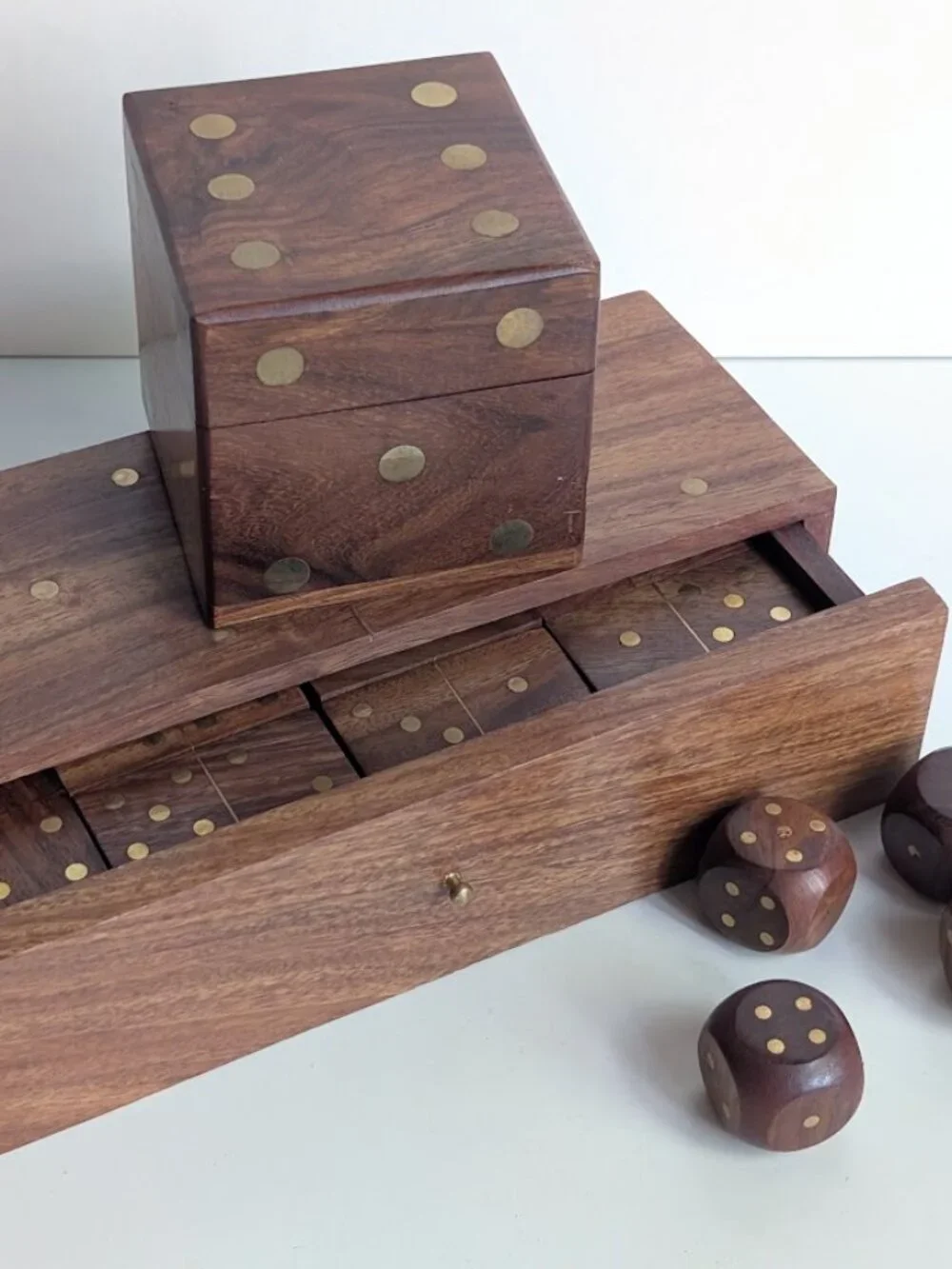West Elm Handcrafted Brass Inlay Domino Game & Storage Box
